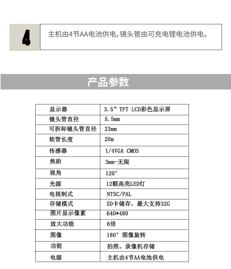 管道內窺鏡參數(shù)